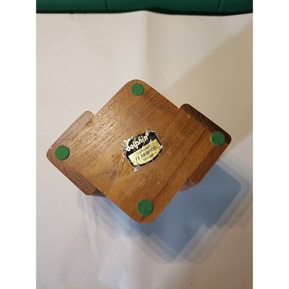 Vintage MCM Dolphin Square Brown Teakwood Coaster Rack Set w/6 Coasters - Picture 4 of 5